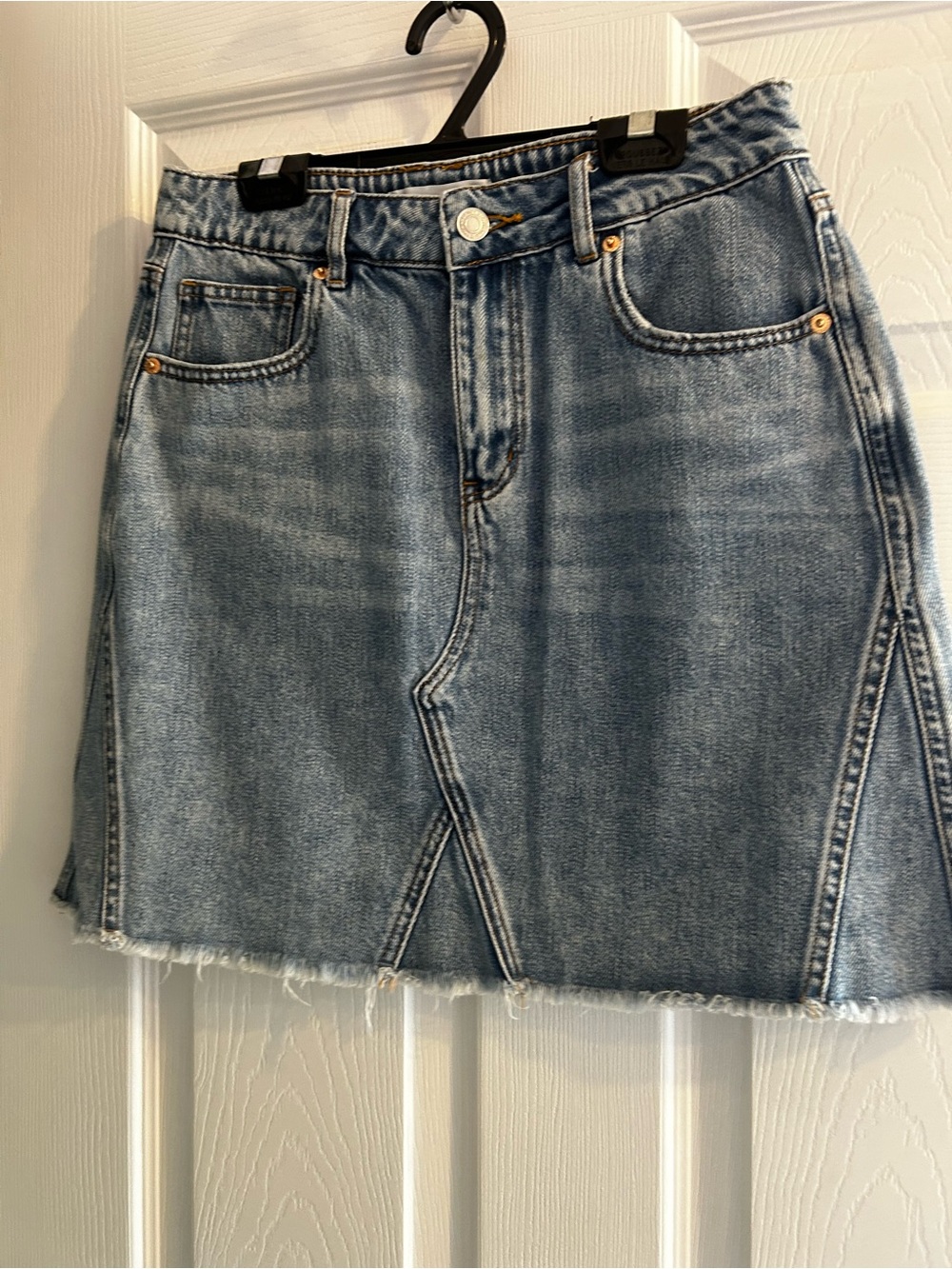 Dynamite Washed Blue Denim Mini Skirt with Front V-Seam